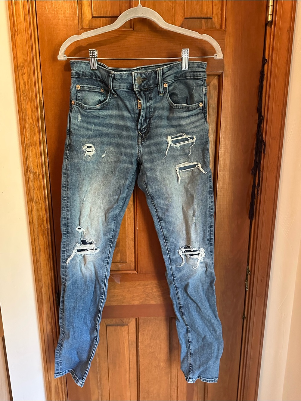 American Eagle Outfitters Men's Distressed Blue Skinny Jeans 29 x 30